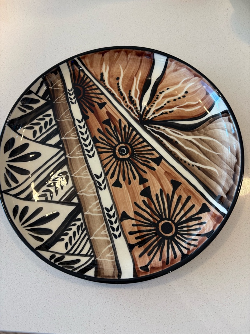Vintage Hand-Painted Hawaiian Ceramic Plate - Tapa Design